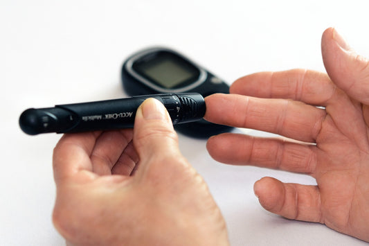 Diabetic test. Beginning steps to care for diabetic feet and wearing 20-30 mmHg Compression Socks