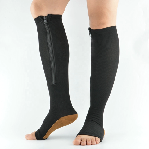 Zipper Compression Socks Open Toe for Men Women Knee High Support Hose  20-30mmHg