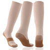 Side and rear view image of the beige color copper-infused compressions socks.