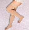The image shows a woman wearing Thigh High Open-Toe Compression Socks