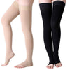 Two colors available of thigh-high compression socks, colors are beige and black color.